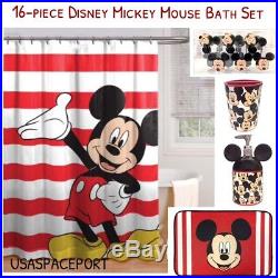 16pc MICKEY MOUSE BATH SET Shower Curtain+Hooks+Mat+Soap Pump+Toothbrush Holder