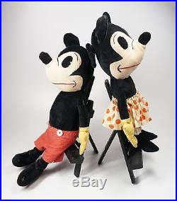 1930s Velveteen 18 Mickey Mouse & 16 Minnie Mouse Stuffed Toy Animals As Is