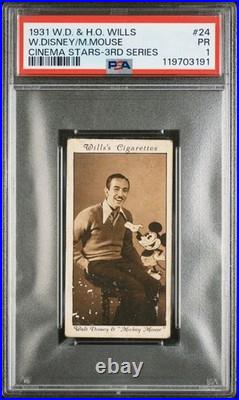 1931 WD & Ho Wills Walt Disney Mickey Mouse #24 Rookie Card Cinema Stars PSA 1