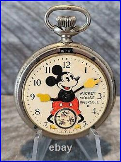 1933 Vintage Ingersoll Mickey Mouse Pocket Watch Original Box Working