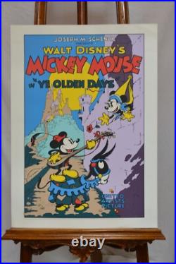 1933 WALT DISNEY Mickey Mouse- Ye Olden Days 33.5 x 22.5 SERIGRAPH Movie Poster