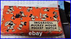 1933- Walt Disney Mickey Mouse- Ingersoll Pocket Watch & Fob-boxed- Antique #2