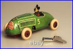 1936 Lindstrom Mickey Mouse Walt Disney Race Car J. Schneider Co. Tin Wind up