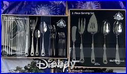 2020 Disney Parks Mickey Icon 24 Piece Flatware Set & 5 Piece Serving Set Silver
