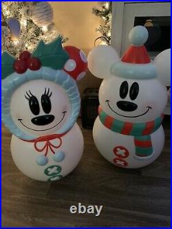 2021 Disney Mickey and Minnie Mouse 23 Lighted Snowman Blow Mold Set Christmas