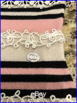 $2600 CHANEL 11C Lace Knit Pink Cashmere Dress 34 36 2 4 6 SWEATER CC TOP S 2011