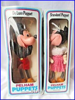 2 Pelham Puppets Disney Mickey Mouse & Minnie Mouse In Boxes Vintage 1979