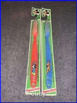 2 Vintage Pepsodent Walt Disney Junior -Toothbrush Lot- Rare Mickey Mouse, Pluto