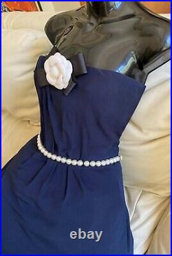 $3300 Chanel Pearl Belt Camellia 36 38 40 4 6 8 Strapless Dress Gown M Blue M