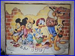 90s Vintage Gold Frame Poster Mickey Minnie Mouse, Donald Duck Pluto Goofy 51x41