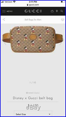 Auth New Exclusive Disney x Gucci GG small belt bag Mickey Mouse Sz 85