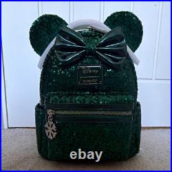 Brand new Loungefly Disney Mickey Mouse Green Sequin Mini Backpack Bag with Bow