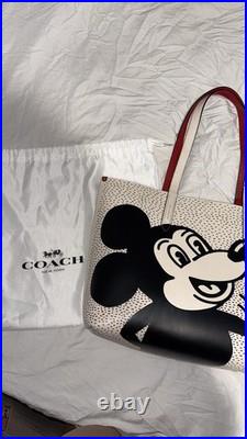 COACH Disney Mickey Mouse Keith Haring Highline Chalk white leather tote bag