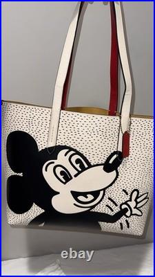 COACH Disney Mickey Mouse Keith Haring Highline Chalk white leather tote bag