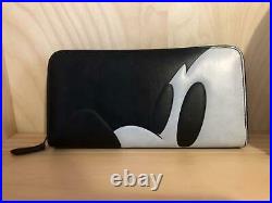 COACH Disney Mickey Mouse Nose Black Leather ZIP AROUND WALLET NEW