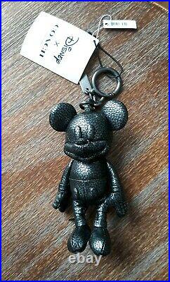 COACH x Disney Mickey Mouse Leather Key Fob Keychain Silver Metallic 59152 Charm