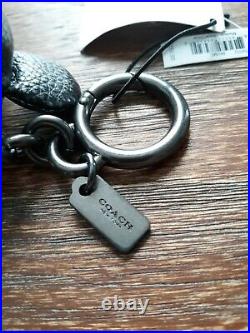 COACH x Disney Mickey Mouse Leather Key Fob Keychain Silver Metallic 59152 Charm