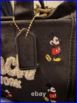 Coach Disney Mickey Mouse Canvas Tote Crossbody Bag Black New York