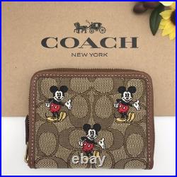 Coach Disney Mickey Mouse Small Zip Around Wallet Signature Jacquard New