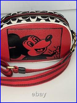 Coach Keith X Haring Disney Mickey Mouse X Badge Camera Black Leather Bag