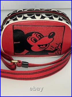 Coach Keith X Haring Disney Mickey Mouse X Badge Camera Black Leather Bag