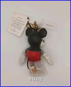 Coach x Disney Mickey Mouse Leather Plush Bag Charm Key Chain Fob New