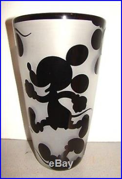 Correia Art Glass Sand Carved Cameo Glass Disney Mickey Mouse Vase