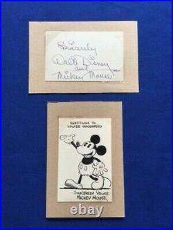 Cut Autograph Of Walt Disney Along With Studio Artist Inked-in Mickey Mouse Card