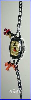 DISNEY 1937 INGERSOLL MICKEY MOUSEGIRL'sDELUXE CHARMWATCH+CHROMED METL BAND-EX