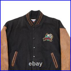 DISNEY Mickey Mouse Quilted Mens Varsity Jacket Black Knit Wool 90s USA M DISNEY Mickey Mouse Quilted Mens Varsity Jacket Black Knit Wool 90s USA M