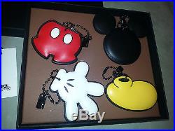 DISNEY X COACH Leather MICKEY MOUSE Set of 4 HANGTAG CHARMS Keychain COLLECTIBLE