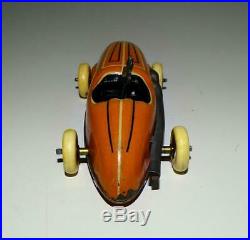 Disney 1936 Mickey Mouse Race Car Lithographed Tin Working Wind-up Toy-orange