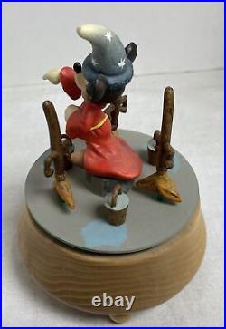 Disney Anri Music Box The Sorcerer's Apprentice Mickey Mouse Wood Base Working