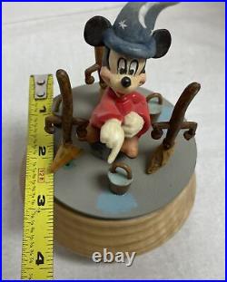Disney Anri Music Box The Sorcerer's Apprentice Mickey Mouse Wood Base Working