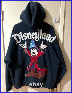 Disney Fantasia Sorcerer Mickey Mouse Black Full Zip Hoodie Sweatshirt Large