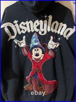 Disney Fantasia Sorcerer Mickey Mouse Black Full Zip Hoodie Sweatshirt Large