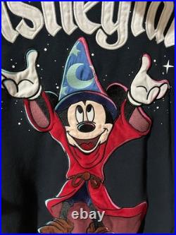 Disney Fantasia Sorcerer Mickey Mouse Black Full Zip Hoodie Sweatshirt Large