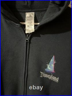 Disney Fantasia Sorcerer Mickey Mouse Black Full Zip Hoodie Sweatshirt Large