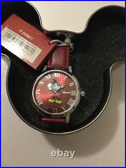 Disney Ingersoll Mickey Mouse Analogue Wristwatch Red New In Tin QVC