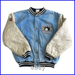 Disney Land Mickey Mouse 1928 Varsity Bomber Jacket Snap 90s Blue Mens Medium