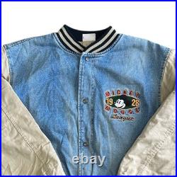Disney Land Mickey Mouse 1928 Varsity Bomber Jacket Snap 90s Blue Mens Medium