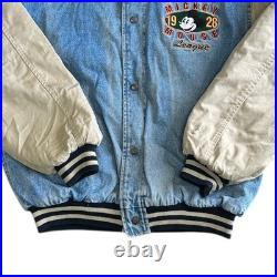 Disney Land Mickey Mouse 1928 Varsity Bomber Jacket Snap 90s Blue Mens Medium