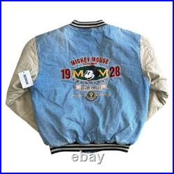 Disney Land Mickey Mouse 1928 Varsity Bomber Jacket Snap 90s Blue Mens Medium