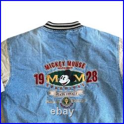 Disney Land Mickey Mouse 1928 Varsity Bomber Jacket Snap 90s Blue Mens Medium