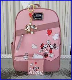 Disney Loungefly Mickey Minnie Balloon Mini Backpack & Card Holder Keychain NWT