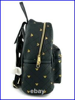 Disney Loungefly Mickey Mouse Black Quilted Gold Icon Mini Backpack Faux Leather