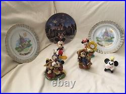 Disney Mickey & Minnie Mouse 2 Desk Clock 3Figurines 3 Collector Plates Set of 8