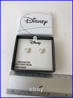 Disney Mickey Mouse 10kt Gold Stud Earrings Fresh Water Cultured Pearls NEW