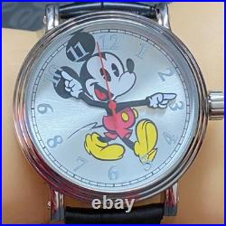 Disney Mickey Mouse 43mm Men's Quartz Watch Silver Case Leather Strap W001868