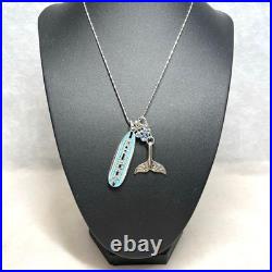 Disney Mickey Mouse Blue Silver Pendant Necklace Hawaiian Jewelry 40cm New